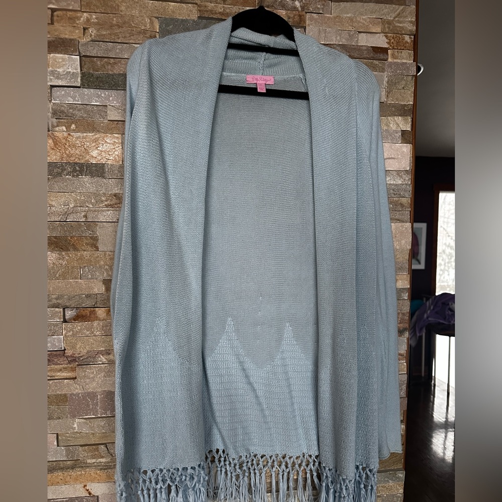 Lilly Pulitzer Tatum Cardigan Women Size M Light Blue Open Front Cotton Blend
